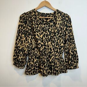 Halogen Leopard Print Peplum Long Sleeve Blouse